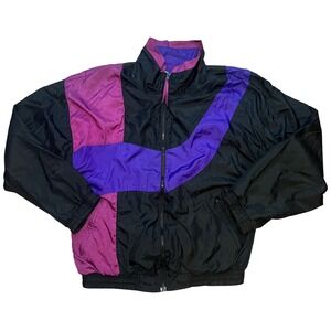 VTG 90s Score II Color Block Track Windbreaker Jacket Purple Nylon Womens XL 80s